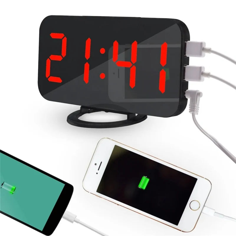 Digital LED Display Alarm Clock With 2 USB Output Ports