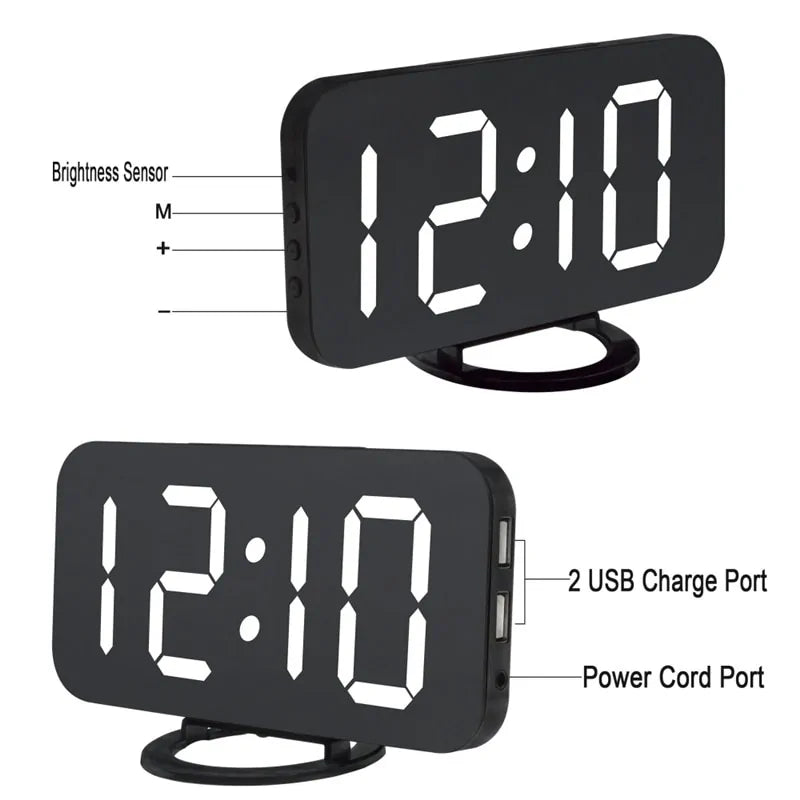 Digital LED Display Alarm Clock With 2 USB Output Ports